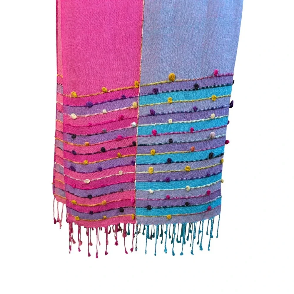 NWOT NO LABEL Bright Pink & Blue Bohemian Scarf/Shawl/Wrap